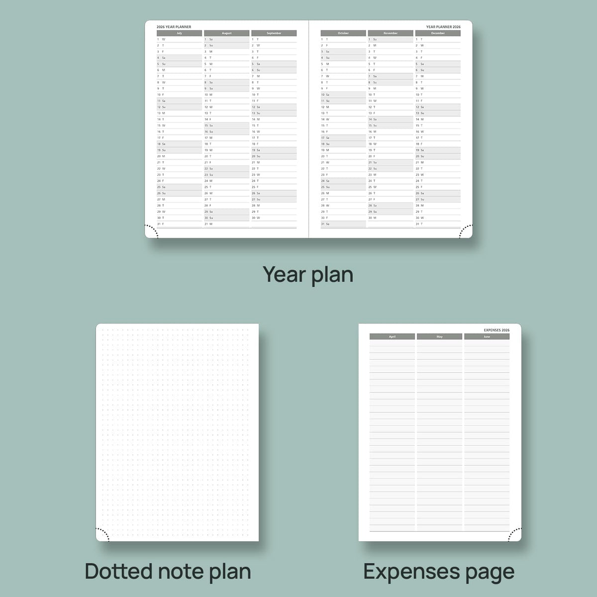 POPRUN Planner 2025-2026 (Medium - 6.5'' x 8.5'') Academic Weekly Calendar (July 2025 - June 2026) with Hourly Time Slots, Monthly Tabs, 100GSM Thick Papers, Leather Soft Cover - Pacific Green