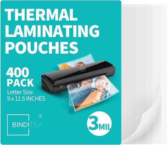 Binditek 400 Pack 3 Mil Thermal Laminating Pouches, 9x11.5 Inches Laminating Sheets, for Letter Size, Ultra Clear, Glossy, Hold 8.5x11 Inches, Heat Seal, School Office Supplies