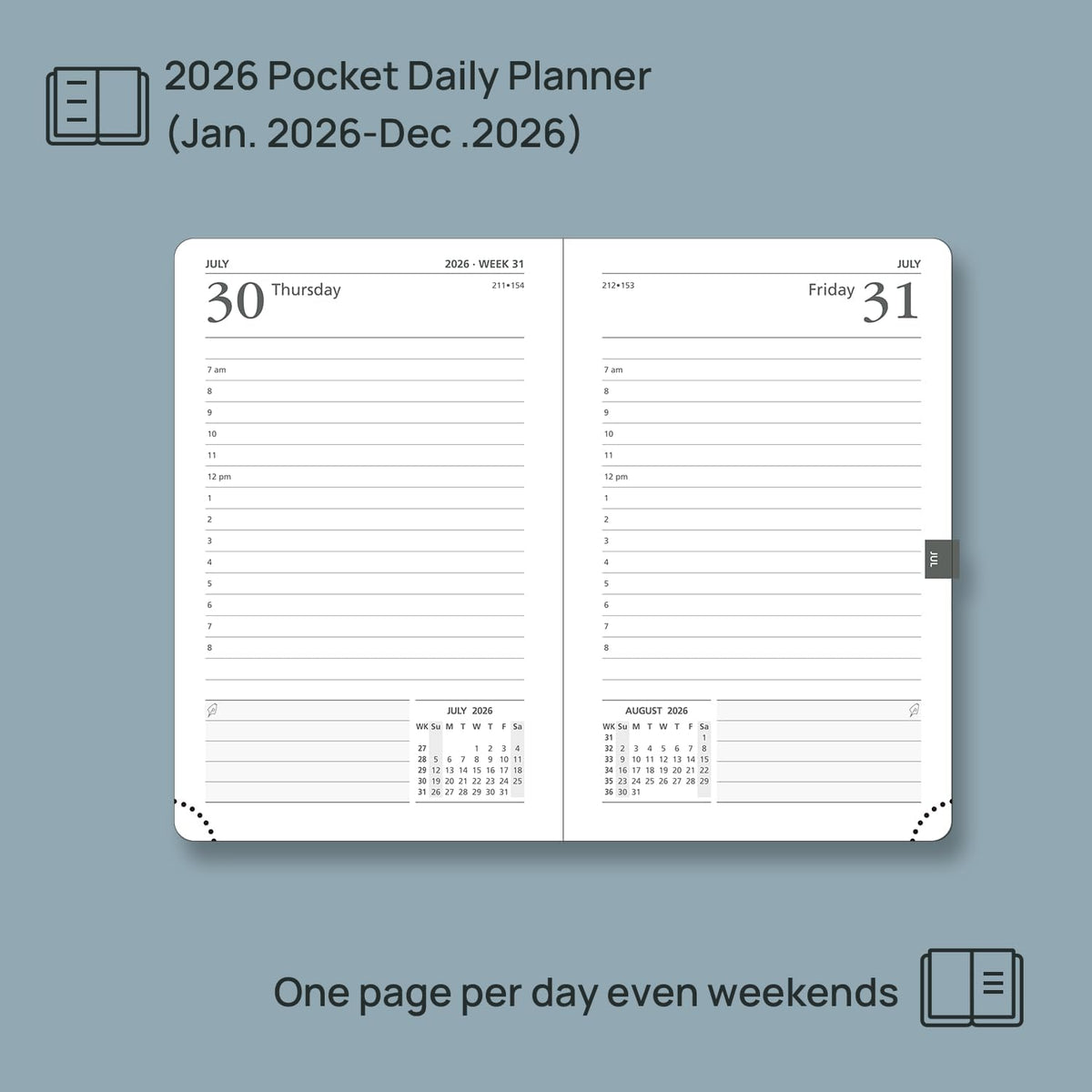 POPRUN 2026 Daily Planner One Page Per Day A6 Size Calendar (4.25" x 6.25") - 12 Months Hourly Appointment Book with Hardcover, Monthly Tabs, Pocket, Pen Holder - Orange