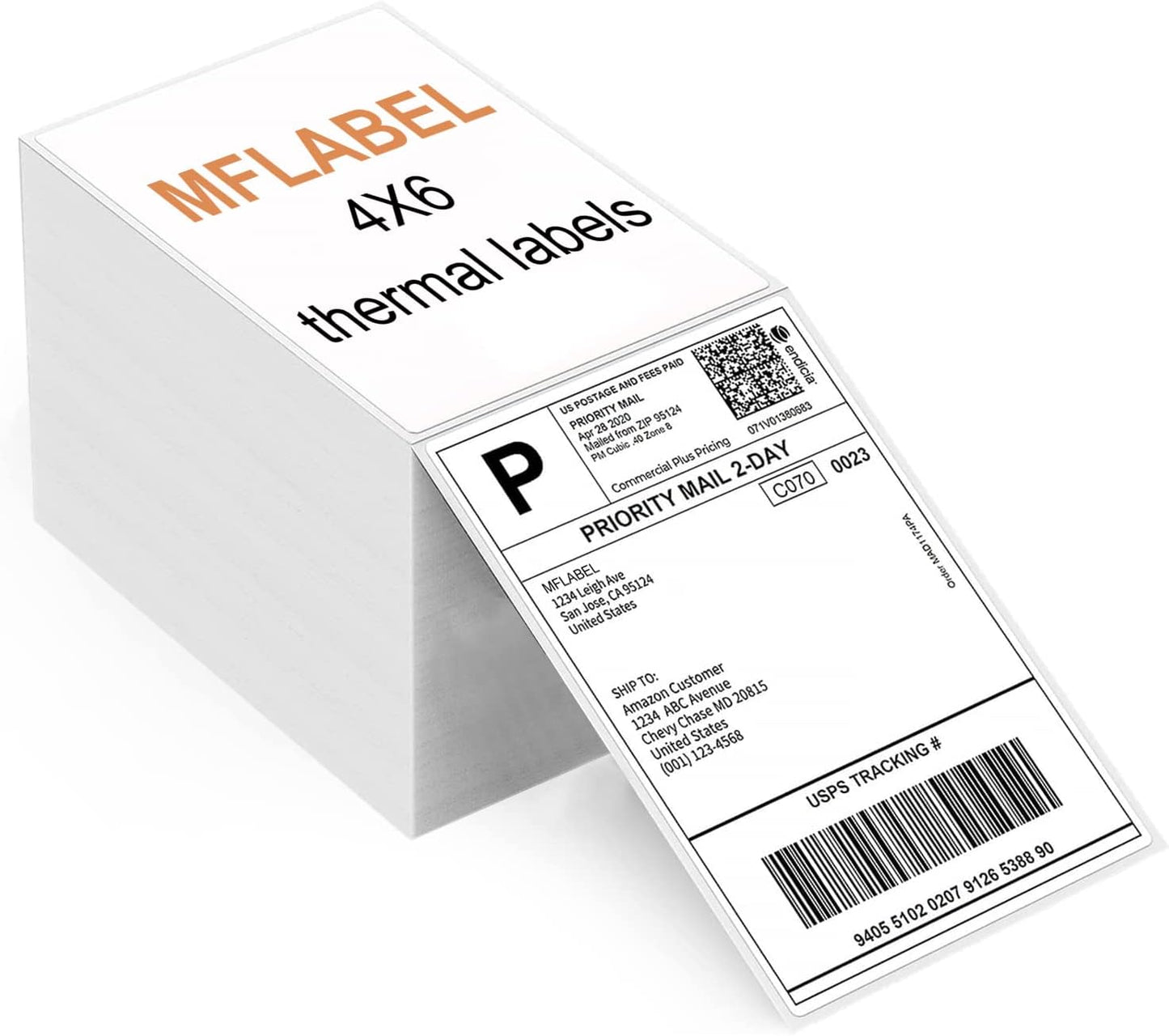 MFLABEL 4x6 Direct Thermal Labels (4000 Labels) 4" x 6" Perforated Shipping Labels Compatible with Zebra Printers Fanfold Thermal Label Stickers for Shipping Packages - 4 Stacks White Labels