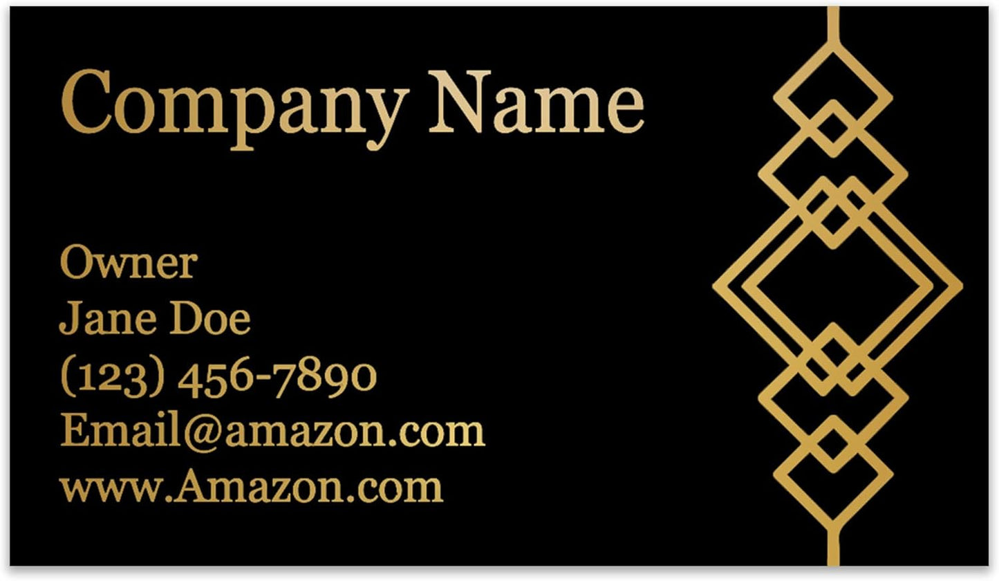 Personalized Gold Foil Black Business Cards 100 Pack - 3.5" x 2" Cards - 14 PT Thick Sturdy Cards - Unique Shiny Gold Foil - Made in the U.S.A. (Gold Art Deco)