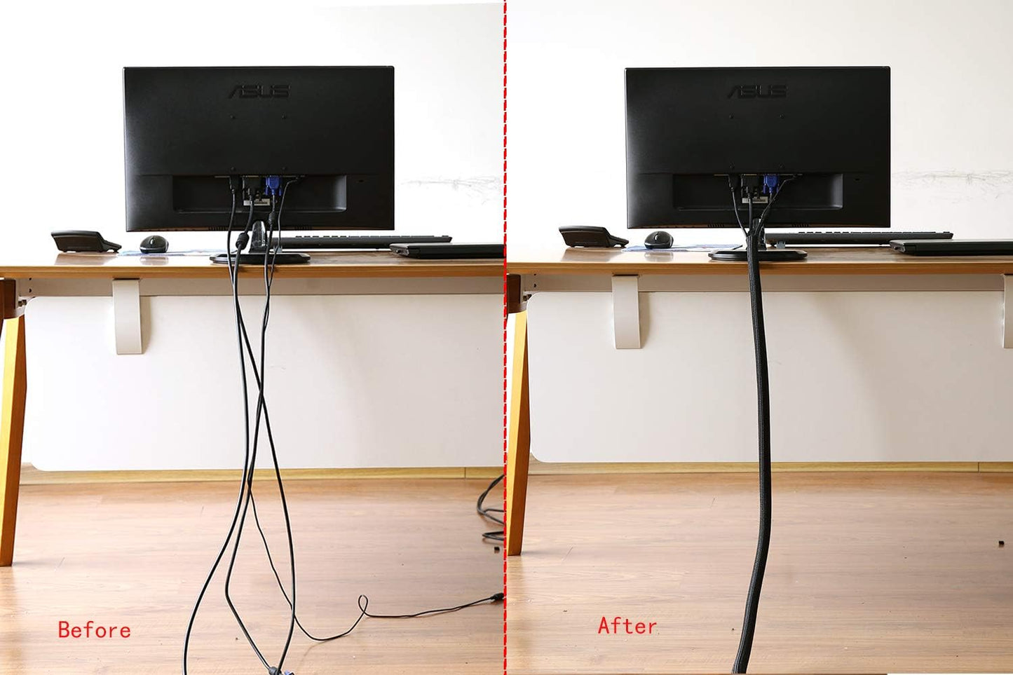 Alex Tech 10ft - 1.25 inch Cord Protector Wire Loom Tubing Cable Sleeve Split Sleeving for USB Cable Power Cord Audio Video Cable – Protect Cat from Chewing Cords - Black