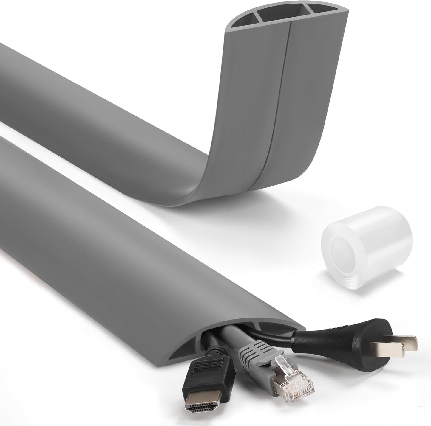 4ft Cord Cover for Wires on Floor, Grey Extension Cable Management, Hide Electrical Hider Protector, Cable Cavity: 0.78" W x 0.32" H
