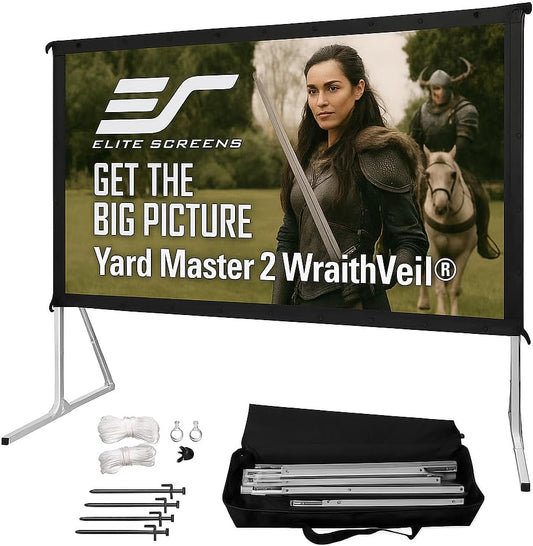 Elite Screens Yardmaster 2 DUAL Projector Screen, 135-INCH 16:9, Front and Rear Wraith Veil 4K / 8K Ultra HD, Active 3D, HDR Ready Free Standing Outdoor Movie Screen, OMS135H2-DUAL