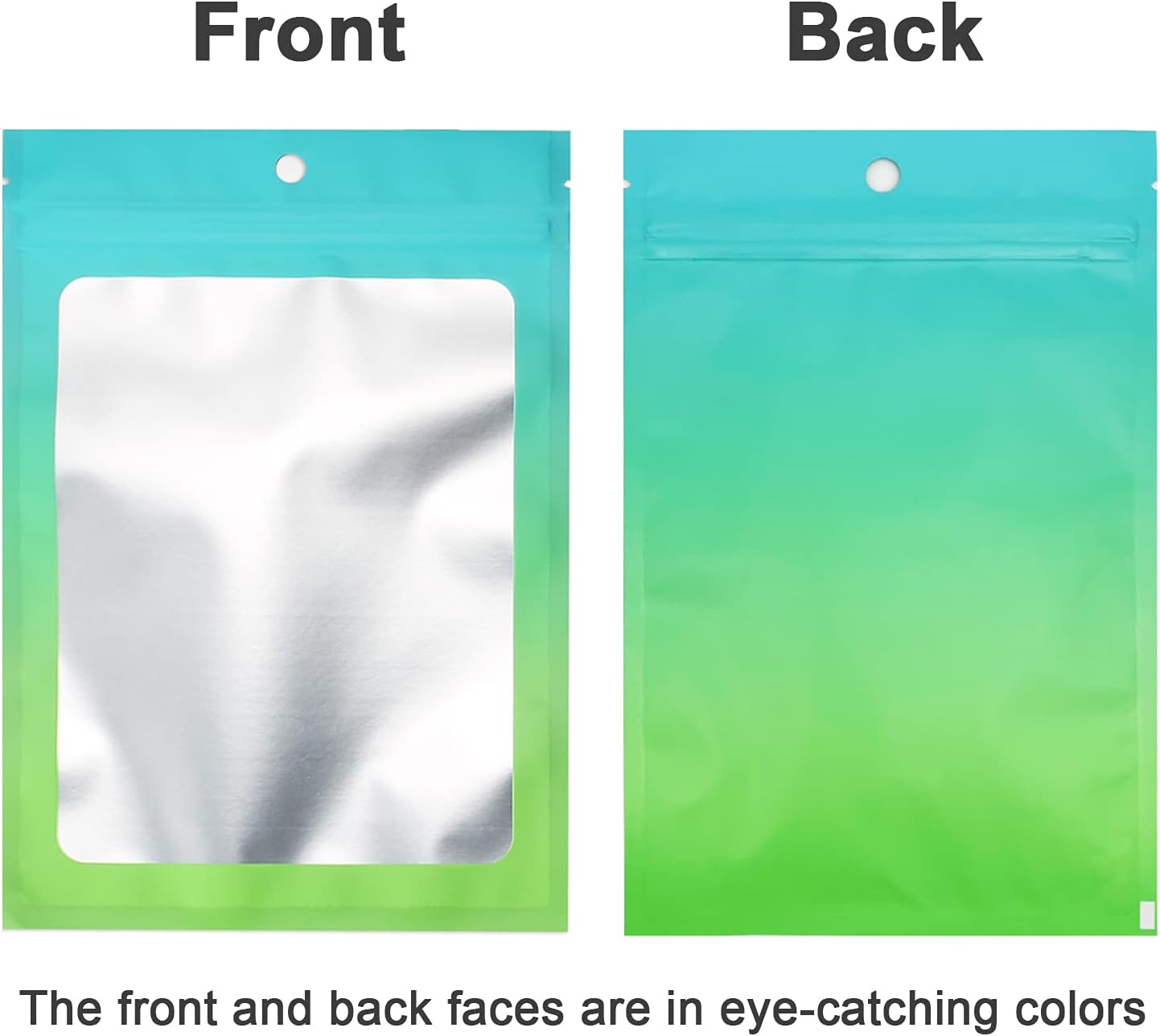 100 Pcs Resealable Mylar Bags, Gradient Color Food Storage Bags, Zip Bag Foil Bags Packaging Pouch for Food Storage, Sample, Small Business (Blue Green, 5.9 X 8.6 Inch)