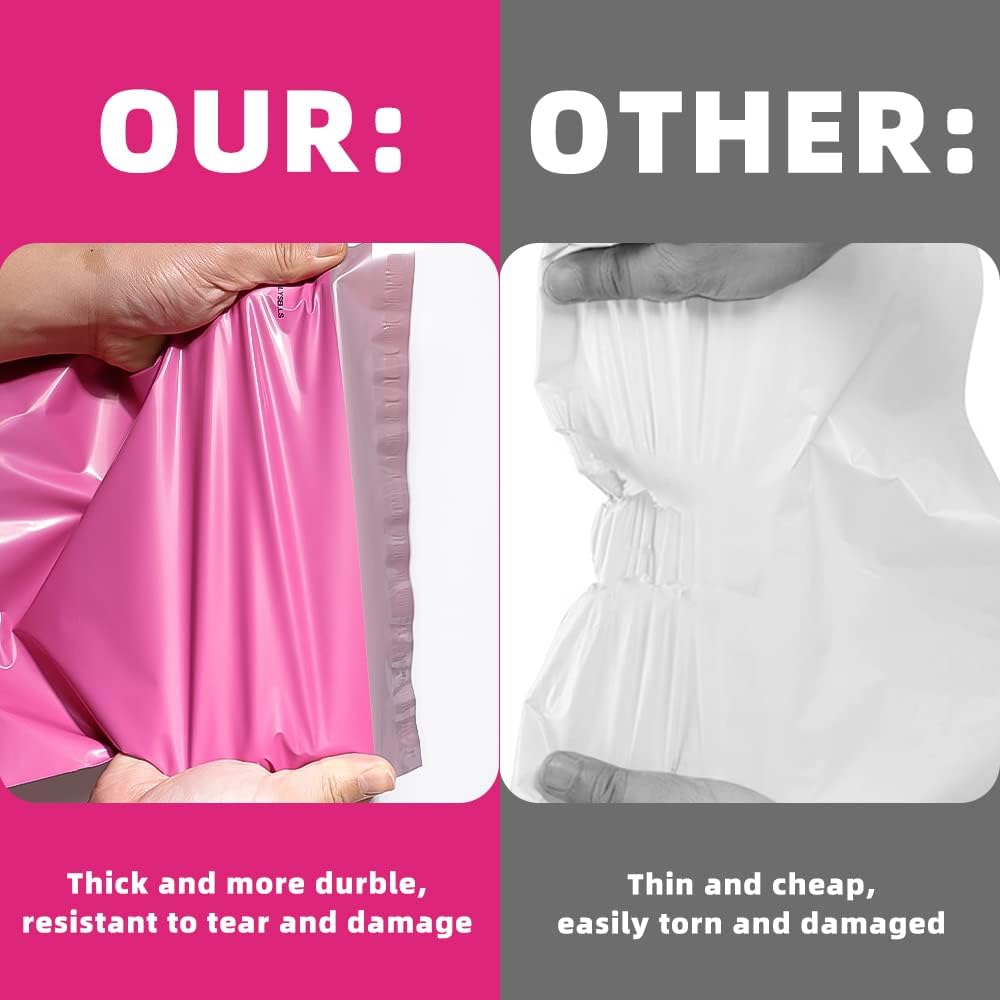 POLYSELLS 200 pcs 24x24 Inches Pink Poly Mailers Shipping Envelopes, Strong Adhesive Sealing, Waterproof, and Tear-resistant Postal Mailing Bags for Clothing, Books, and Accessories