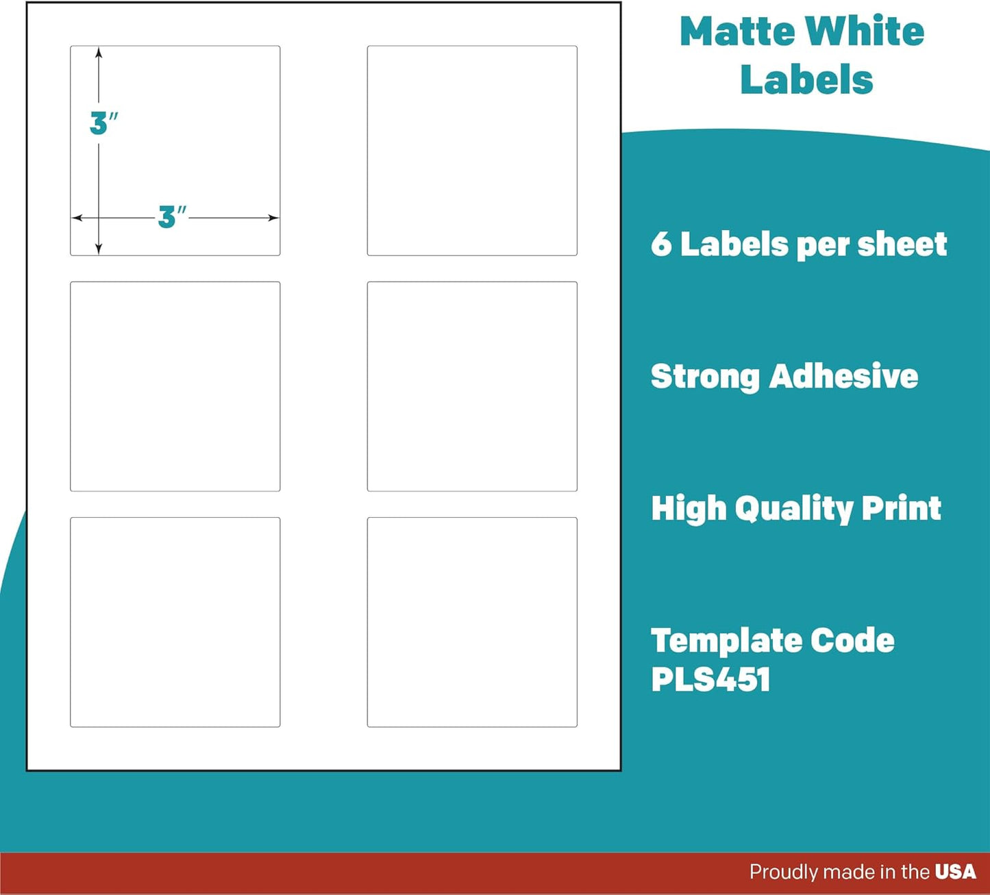 Premium Label Supply White Sticker Square Labels – 3" x 3" – Laser/Inkjet Compatible – (6 per Sheet), 25 Sheets – 150 Total Adhesive Labels