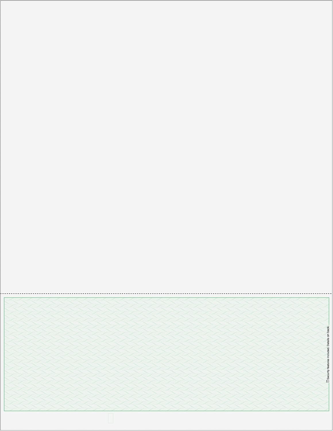Blank Classic Laser Business Bottom Check, Blank Computer Bottom Check Paper with Green Herringbone Background, (One Perf) 500/Pk