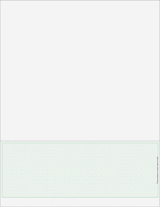 Blank Classic Laser Business Bottom Check, Blank Computer Bottom Check Paper with Green Herringbone Background, (One Perf) 500/Pk