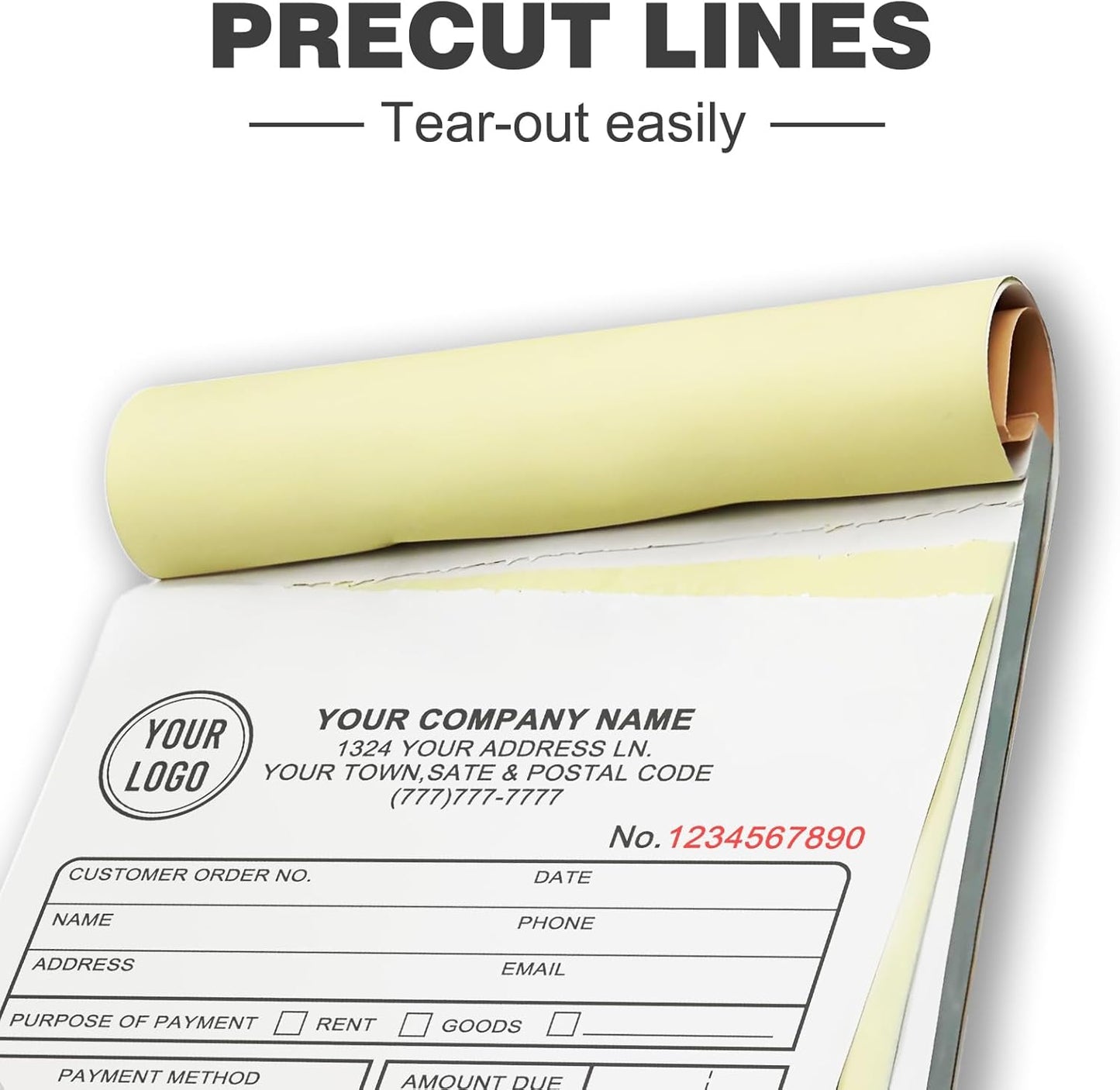 Custom Invoice Receipt Book for Small Business 8.5x7" Personalized 2-Part Contractor Duplicate Carbonless Sales Forms with Company Name Address Phone Number 100 Sets