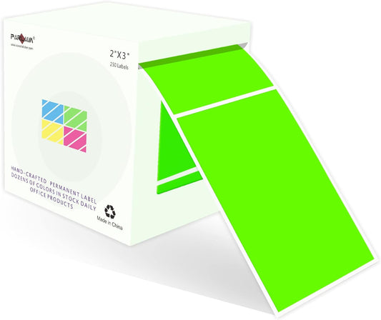 PARLAIM 3" x 2" Adhesive Color Cod Stickers,250 per Dispenser Box Roll Square Label Inventory Stickers (Fluorescent Green)