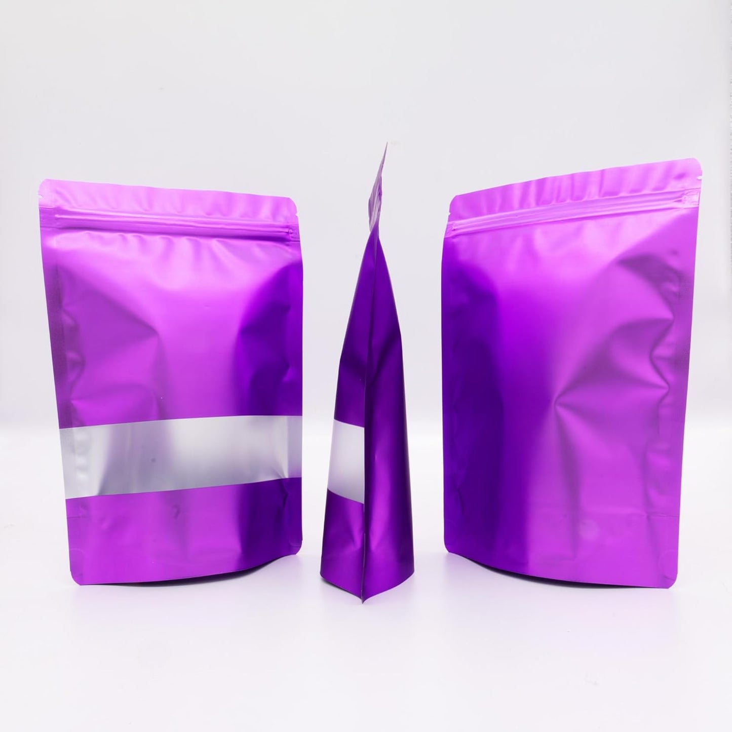 4CP 100 Pcs 4.0x6.0 Inch Zipper Smell Proof Bags with Window, Stand Up Foil Pouches for Food Selfsealing Storage, Reusable Bag for Packaging Small Business, Cookies, Nunt, Candy Purple
