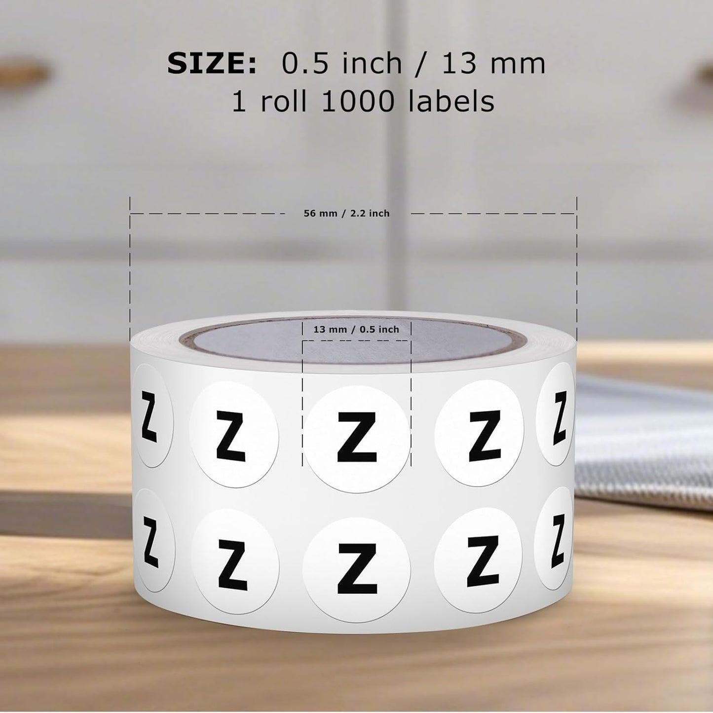 Letter Z Round Stickers 0.5 Inch Vinyl Circle Capital Alphabet Labels Self-Adhesive Removable Waterproof Dots Tags for Home Office Inventory 1000 PCS