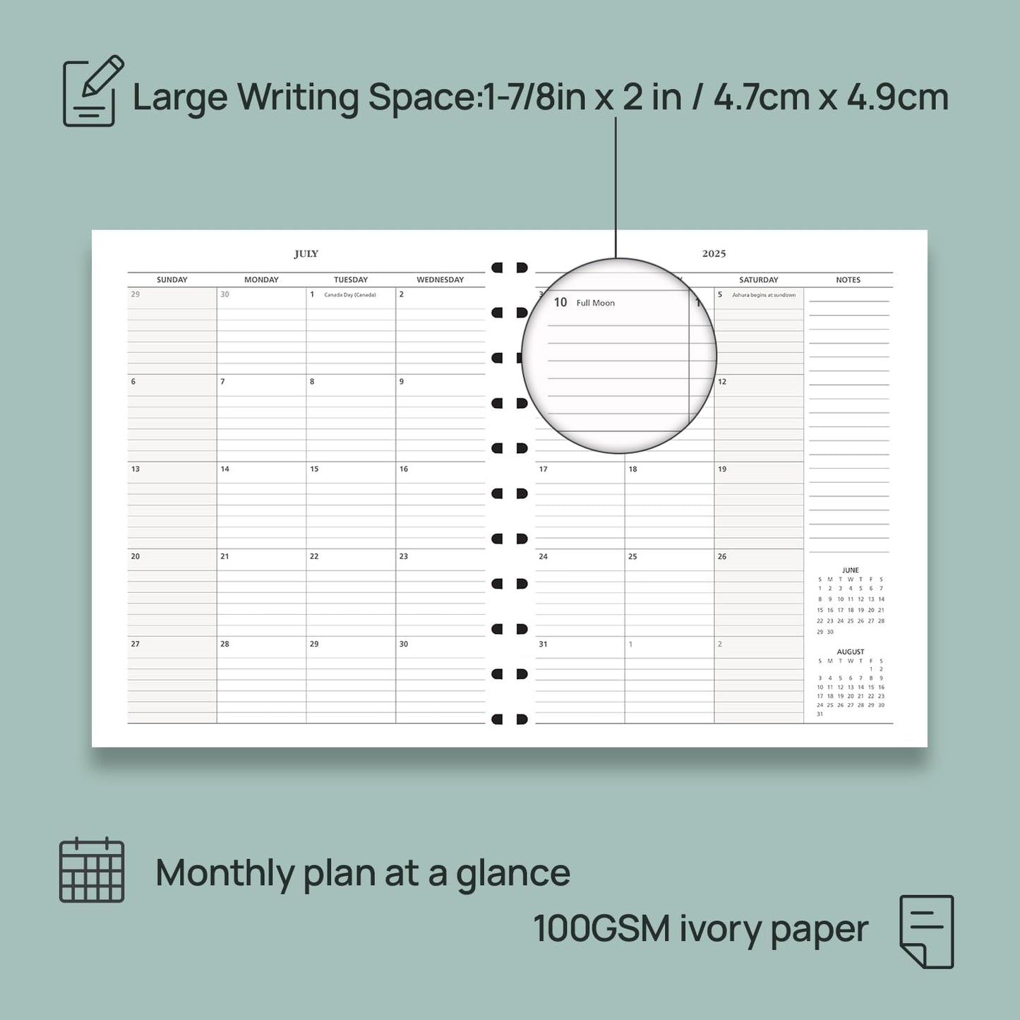 POPRUN Teacher Planner 2025-2026, (Disc-Bound Letter Size - 8.5'' x 11'') Academic Lesson Planner (Jul. 2025 - Jun. 2026) with Monthly Tabs, 2-Sided Pocket, Hardcover for Teachers, Green