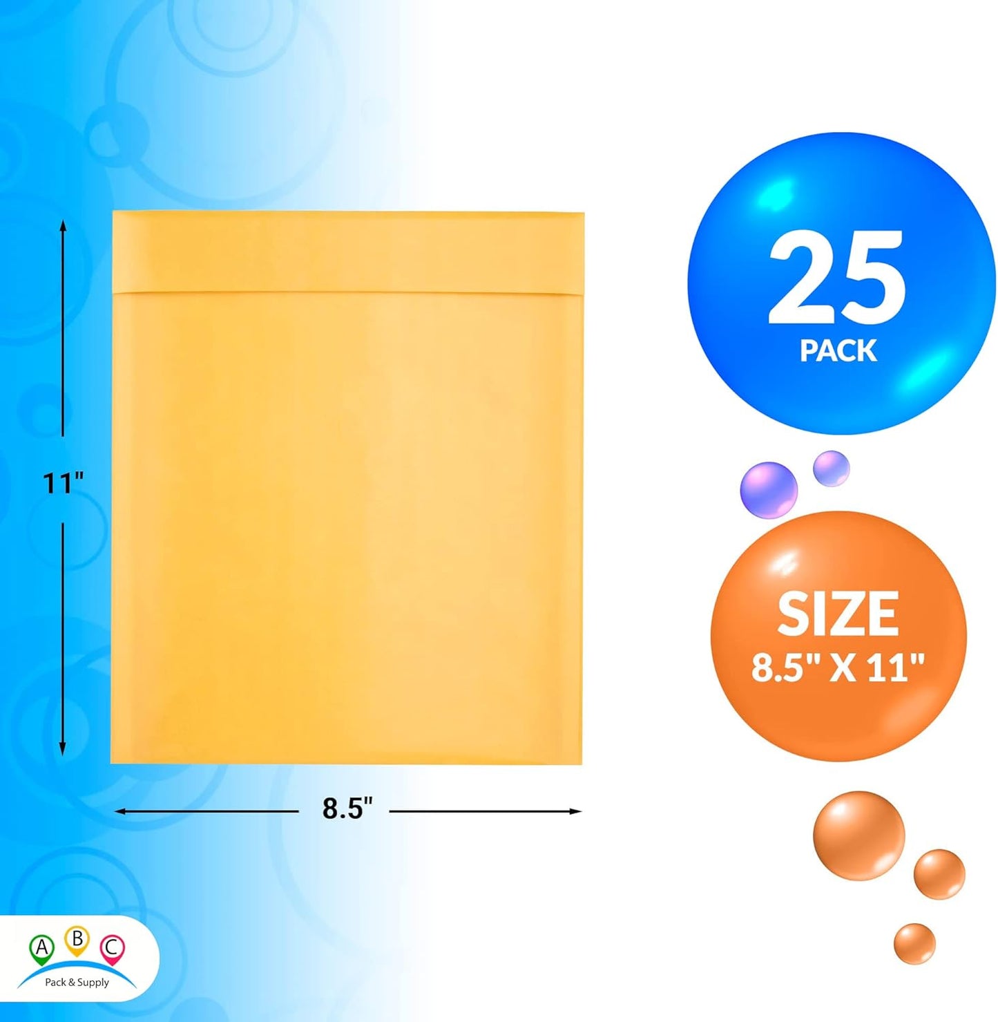 ABC PACK & SUPPLY Gold Kraft Bubble Mailer Envelopes, 8.5 x 11 Inches. 25 Pack Mail Padded Envelopes Self Seal. Kraft Bubble Mailers. Tear-Resistant Mailing Envelope Padded. Sturdy Paper Mailer