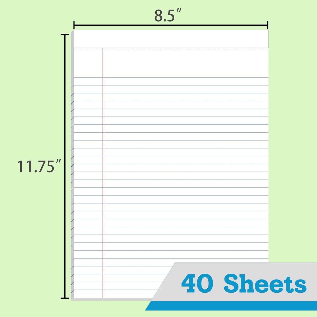 KAISA White Legal Pads Writing Pads Recycled Paper 8.5"x11.75" Wide Ruled Perforated 40 sheets Hard Back Notepads 8-1/2"x 11-3/4" Writing Tablet For Office Supplies Lined Paper (White 2pads)