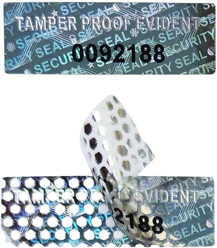 280 Pieces Tamper Proof Evident Stickers Hologram Labels Security Seals Holographic Warranty Void Original Genuine Authentic Sequential Serial Numbering, 0.25 x 1 Inch Silver