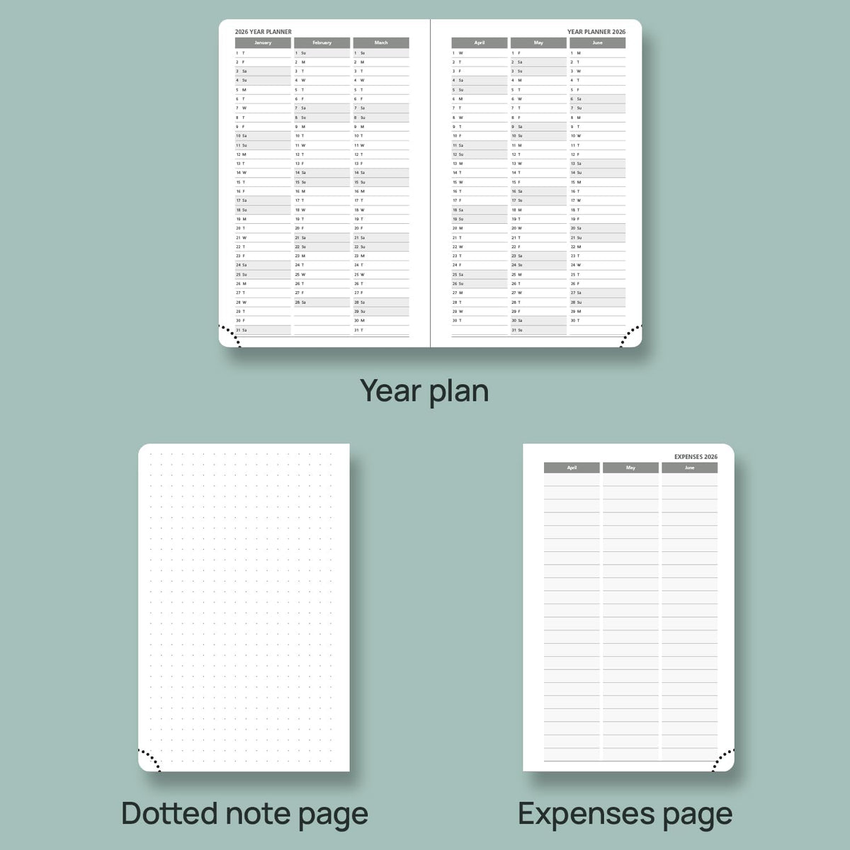 POPRUN Pocket Planner 2025-2026 (Purse Size 4'' x 6.25'') Academic Purse Calendar (July 2025 - June 2026) with Hourly Time Slots, 100GSM Thick Papers, Leather Soft Cover - Blue Green