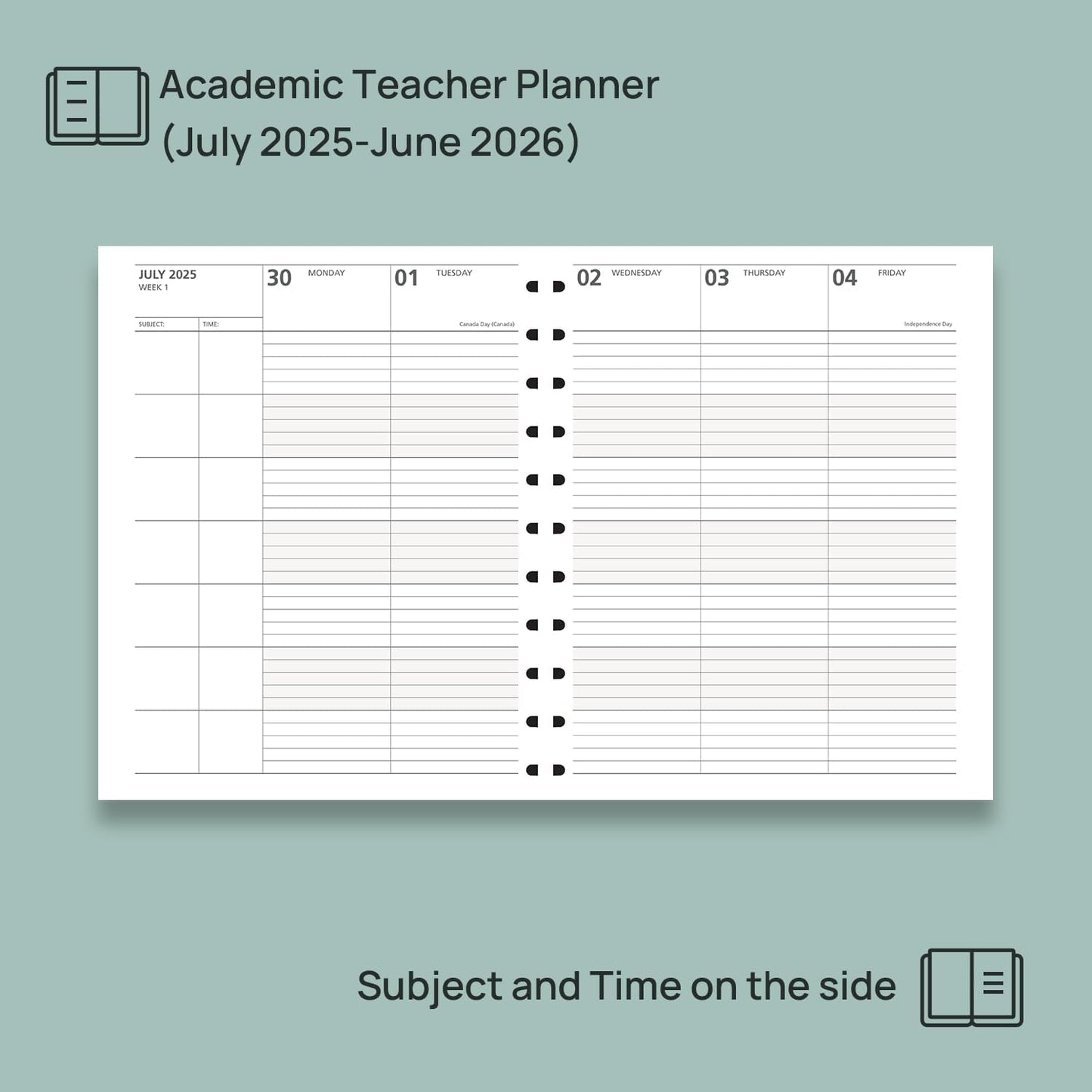 POPRUN Teacher Planner 2025-2026, (Disc-Bound Letter Size - 8.5'' x 11'') Academic Lesson Planner (Jul. 2025 - Jun. 2026) with Monthly Tabs, 2-Sided Pocket, Hardcover for Teachers, Black