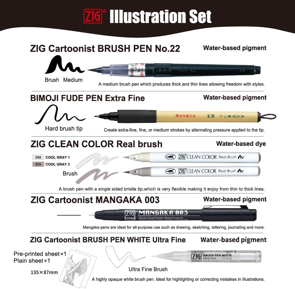 Kuretake Zig Inktober pen set, for Illustration, Manga Drawing, Lettering and Calligraphy, Professional Artist, Made in Japan (Special 23(6pcs.))