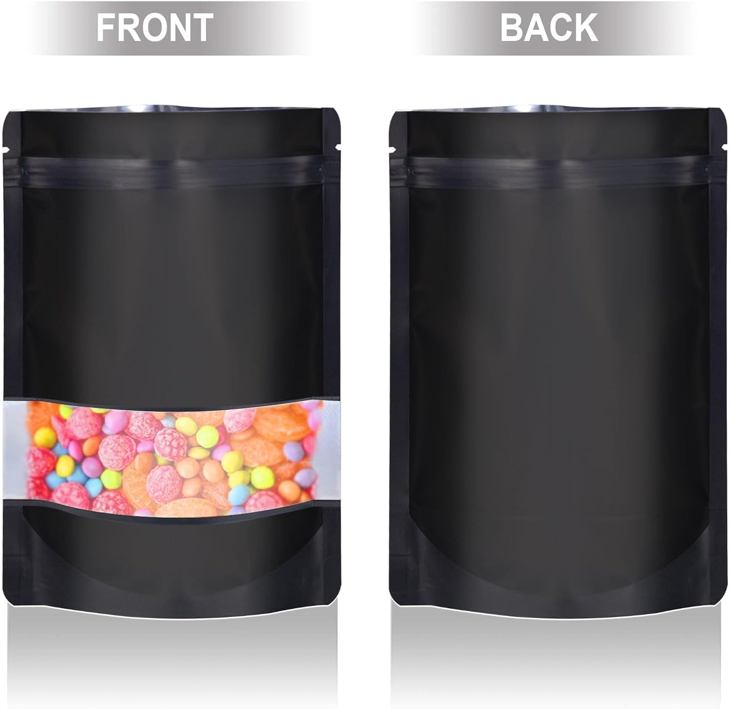7.1"x10.2" 1 Quart 120pcs Mylar Bags for Food Storage,Smell Proof Bag with Matte Window Resealable Food Storage Bags for Small Business, Stand-up Foil Pouch Packaging Freeze Dried Candy Bag（Black）