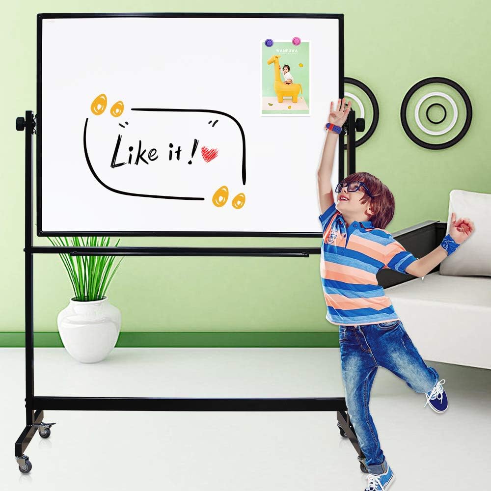 XIWODE 36x72 Large Magnetic Dry Erase Whiteboard with Stand - Double-Sided Freestanding Rolling Board, Flippable Design for Writing & Display, Black Frame for Office, Classroom, Home