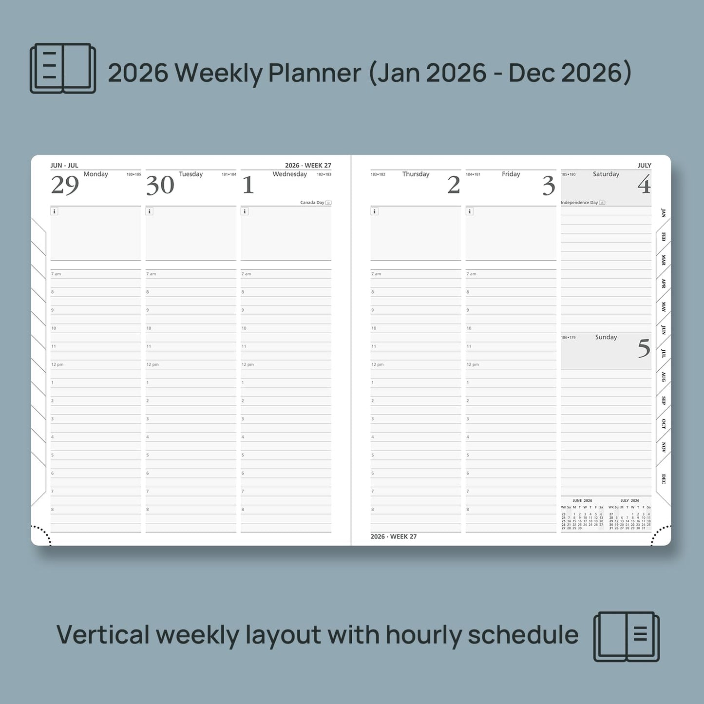 POPRUN 2026 Planner (Large Size 8.5''x 10.5'' Hardcover) - Daily Weekly and Monthly Calendar Agenda 2026 Appointment Book with Hourly Time Slots, Monthly Tabs, 100 GSM - Black