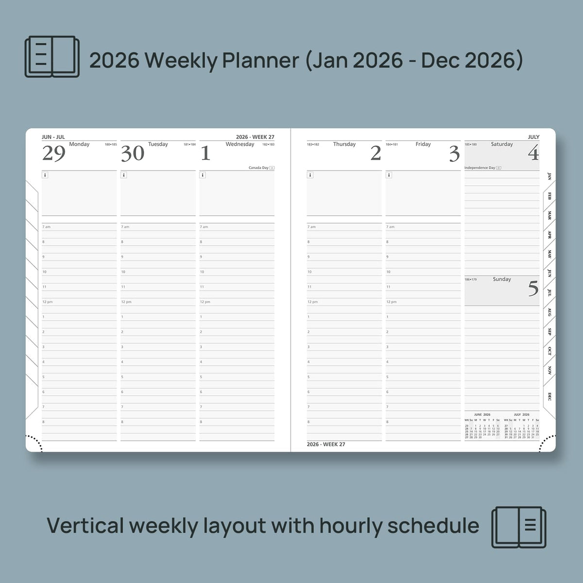POPRUN 2026 Planner (Large - 8.5'' x 10.5'') - 2026 Weekly Calendar (Jan. 2026 - Dec. 2026) with Hourly Time Slots, Weekly/Monthly Appointment Book for Time Management - Leather Soft Cover - Pink