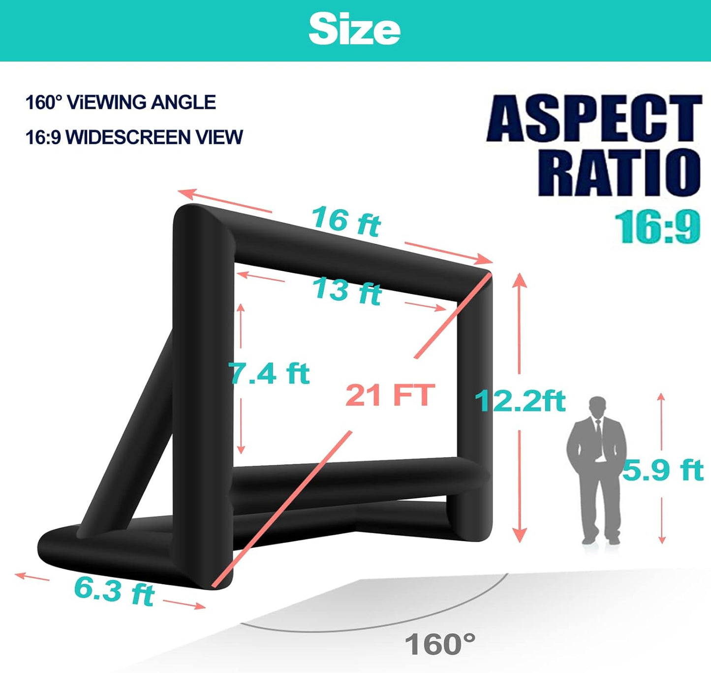 21FT Inflatable Projector Screen - Outdoor Movie Screen Blow Up for Movie Parties Backyard Outside with Air Blower and Carry Bag, Front and Rear Projection