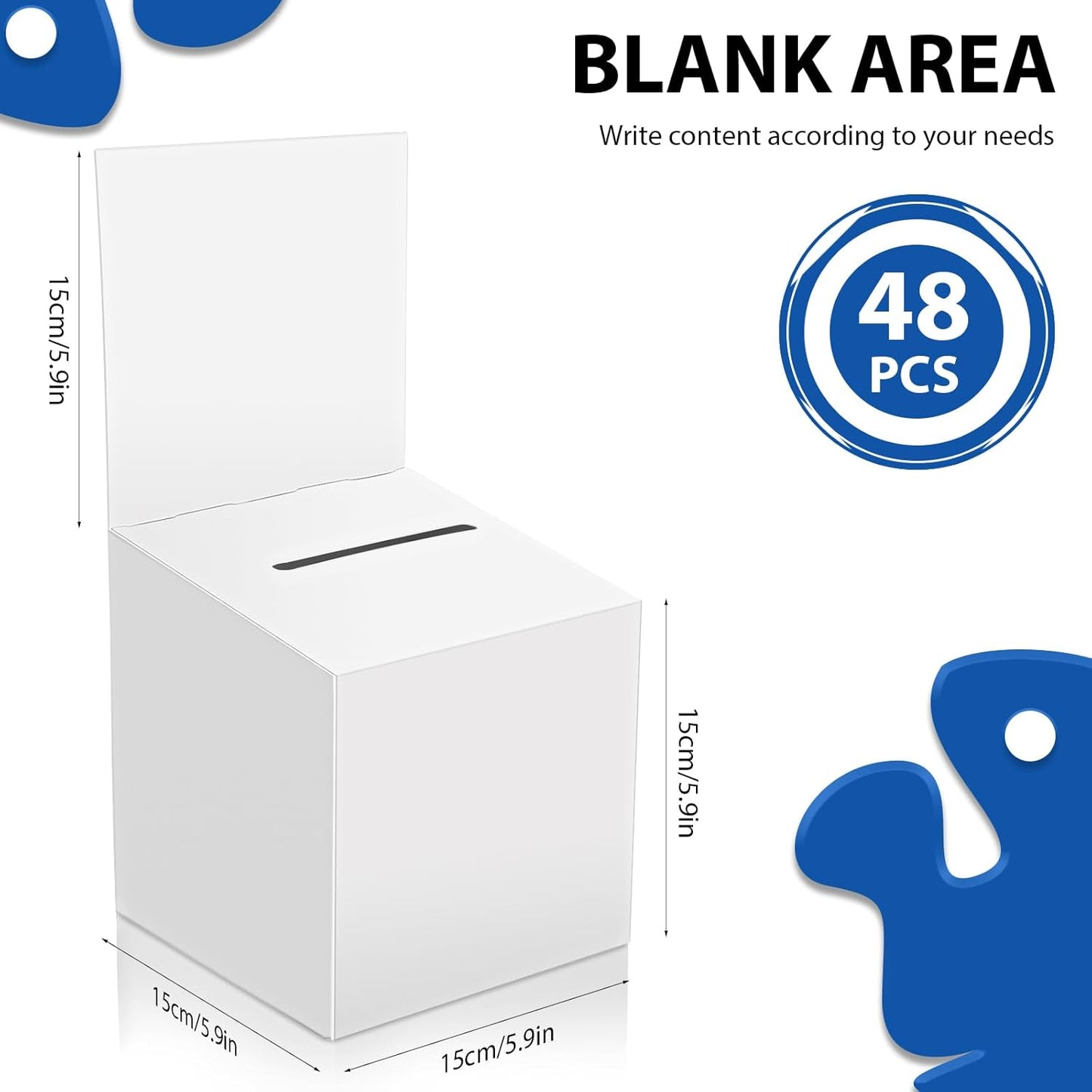 48 Pack Raffle Box Donation Box for Fundraising, Ballot Cardboard Boxes with Slot for Ticket and Removable Header Charity for Collecting Business Card Voting Contes, 6 x 6 x 6 Inch