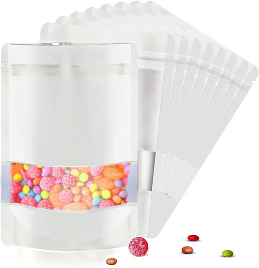 4"x6" 120pcs Mylar Bags for Food Storage,Smell Proof Bag with Matte Window Resealable Food Storage Bags for Small Business, Stand-up Foil Pouch Packaging Freeze Dried Candy Bag（White）