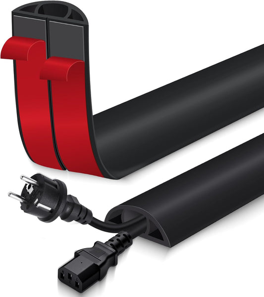 Floor Cord Cover for Wires on Floor Self Adhesive Cord Hider Floor Cable Management Wire Covers for Cords Protector Prevent Cable Trips Cord Cavity W 0.51" x H 0.31", Black, 3.3Ft