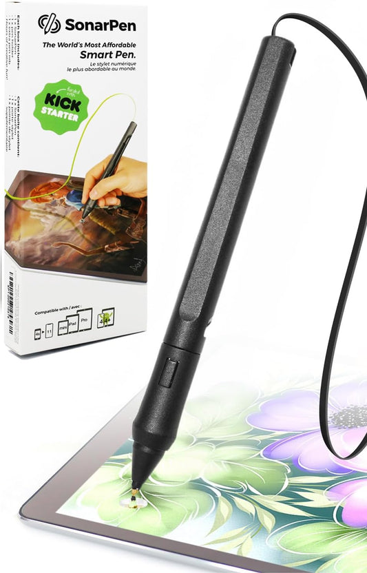 SonarPen: Pressure Sensitive Stylus Pen, with Palm Rejection and Shortcut Button. Battery-Less. Compatible with Apple iPad/iPhone/Android/Switch/Chromebook (Black)