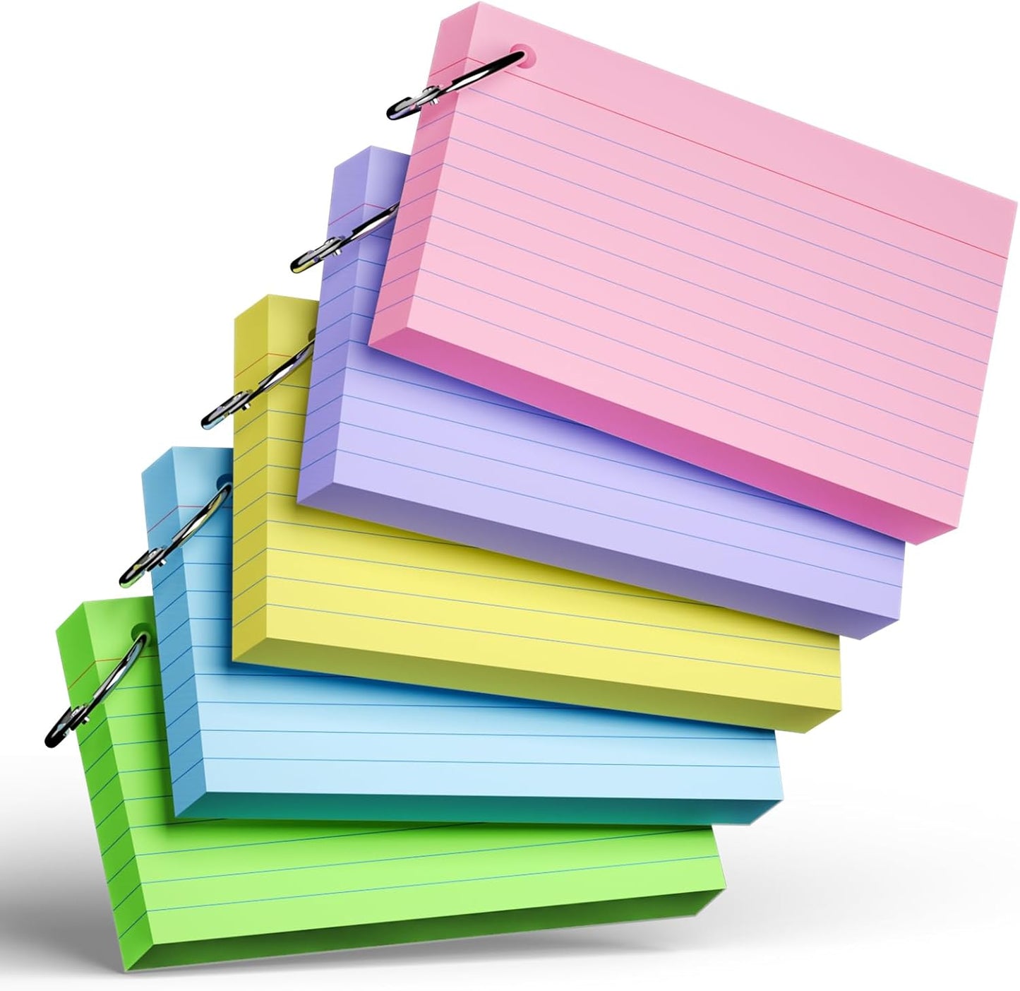 250 Count Colored Index Cards with Ring 3 x 5 Inch Heavyweight Ruled Index Cards, Flash Cards for School & Office Supplies and Home Organization, Durable Study To Do List Note Cards with Ruled Lines