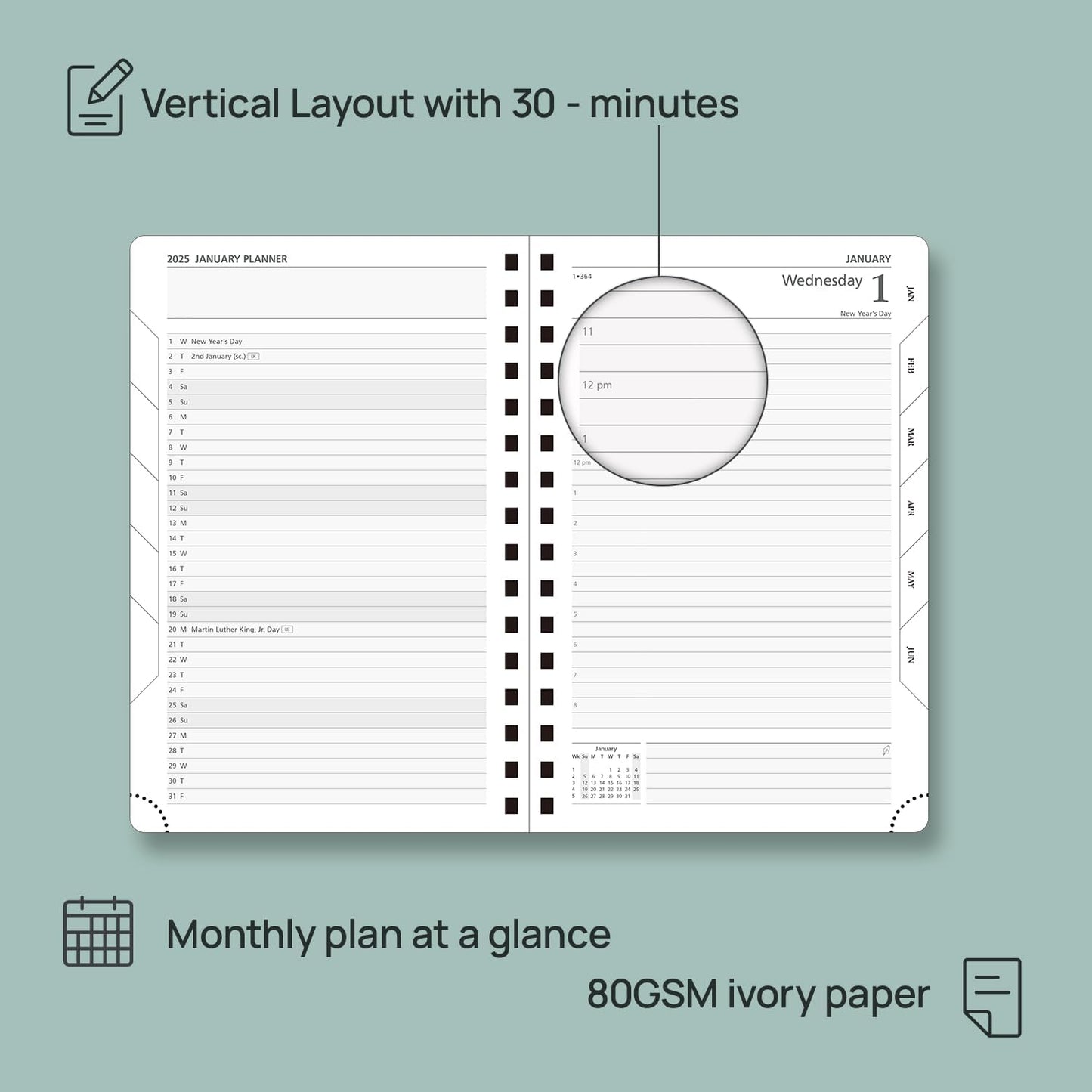 POPRUN Academic Daily Planner 2025-2026 One Page A Day - [5.75" x 8.5"- Spiral Hard Cover], Appointment Book (July 2025 - June 2026) with Monthly Calendar - Black