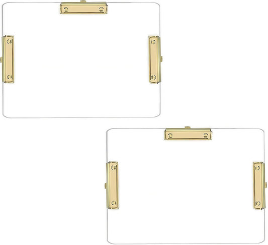 JIARI 2 Pack Clear Acrylic Horizontal with 3 Clip Clipboard Large Size 11" x 17" (3 Clip-Gold 2 Pack)