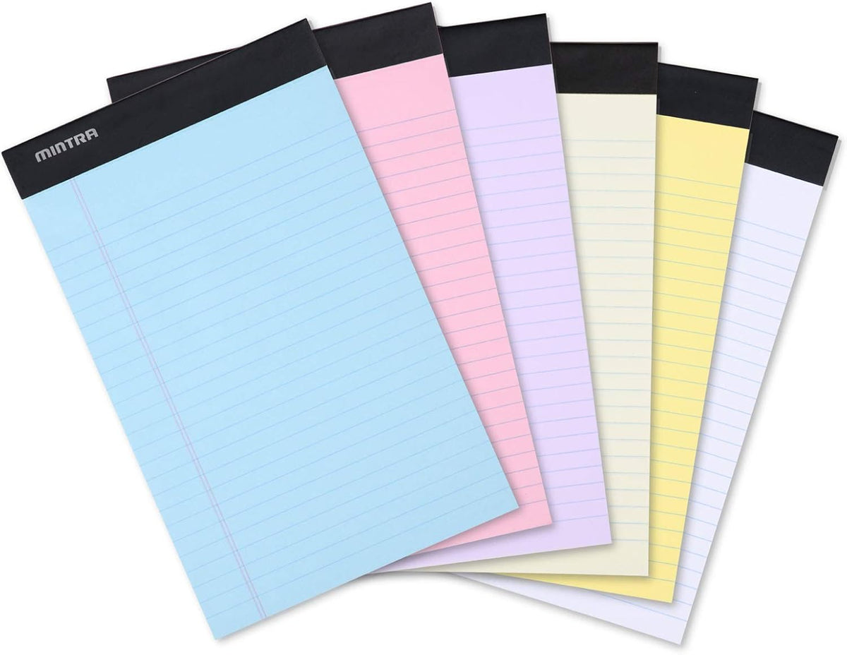 Mintra Office Legal Pads, ((Basic 6pk - (Pastel Set #2), 5in x 8in, Narrow Ruled))