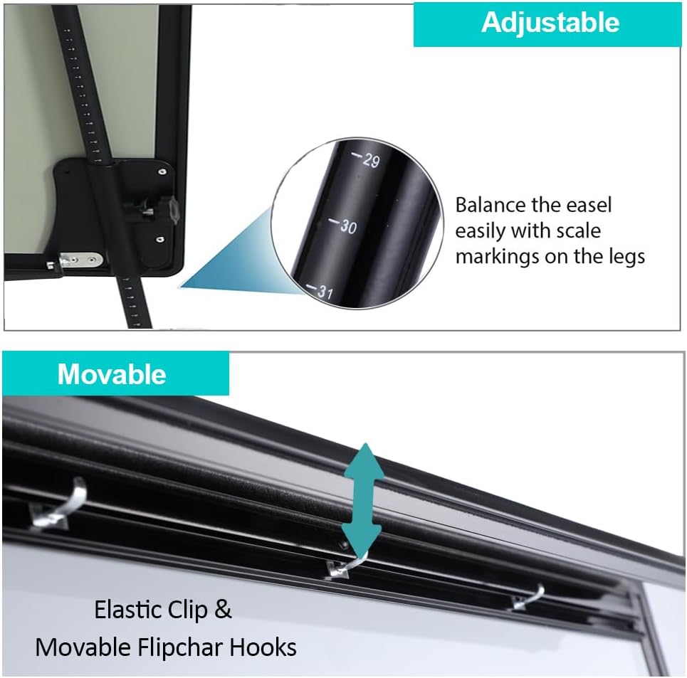 Dry Erase Easel 36" x 24", Height Adjustable Magnetic White Board with Tripod Stand, Office Presentation Board with 25 Sheets Flipchart Paper Pad, Magnets & Eraser, Black