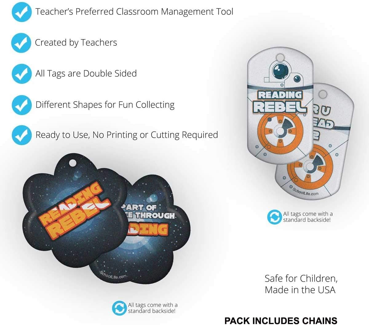 Reading Rebel Brag Tag Value Pack: Wearable Incentives for Young Readers 250 Tags (25 Tags for Each Design) + 75 Chains