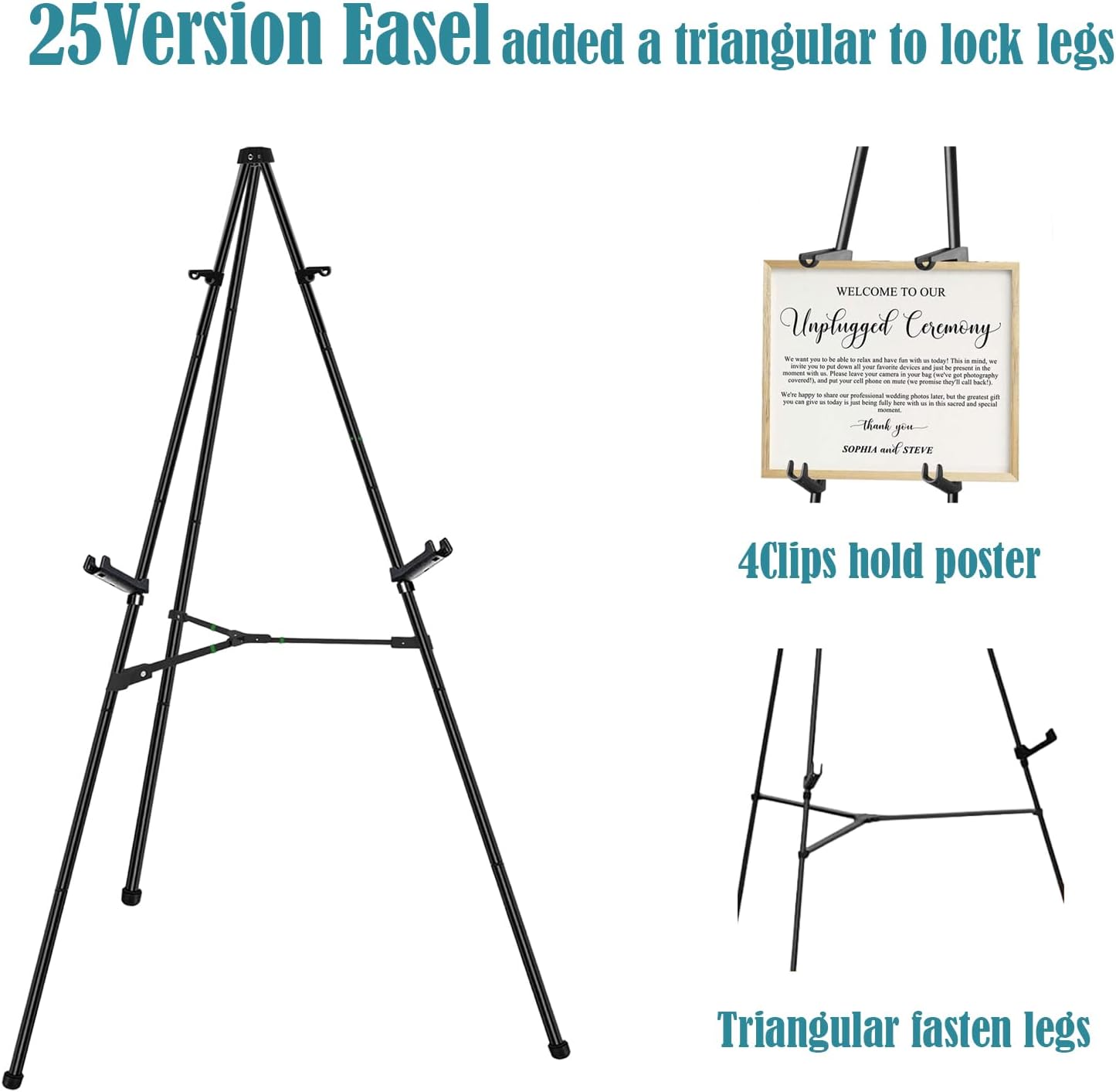 63" Easel Stand for Wedding Sign - Adjustable Easels for Display Painting Canvas - Metal Floor Easels with Portable Bag Fit for Lobby,Exhibition,Holds 4lbs,2Pack