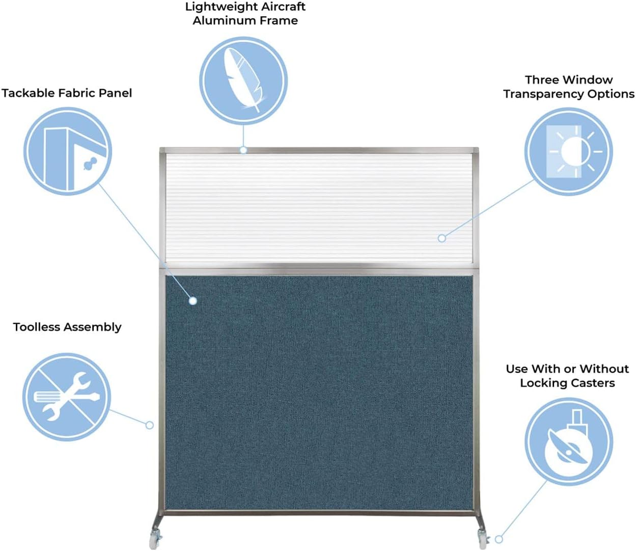Versare Hush Screen Portable Room Divider | Workstation Wall Divider | Freestanding Privacy Hush Panels | Clear Windows | Fabric Office Divider Screen | Great for Room Separation