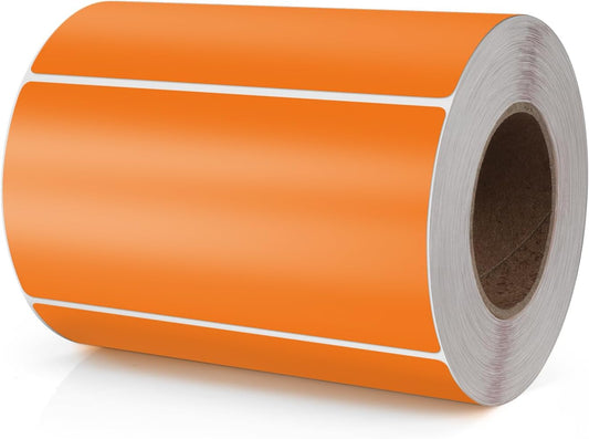 Orange Rectangle Stickers 4 x 2 Inch Color Coding Labels Vinyl Roll Self-Adhesive Waterproof Removable 500 PCS