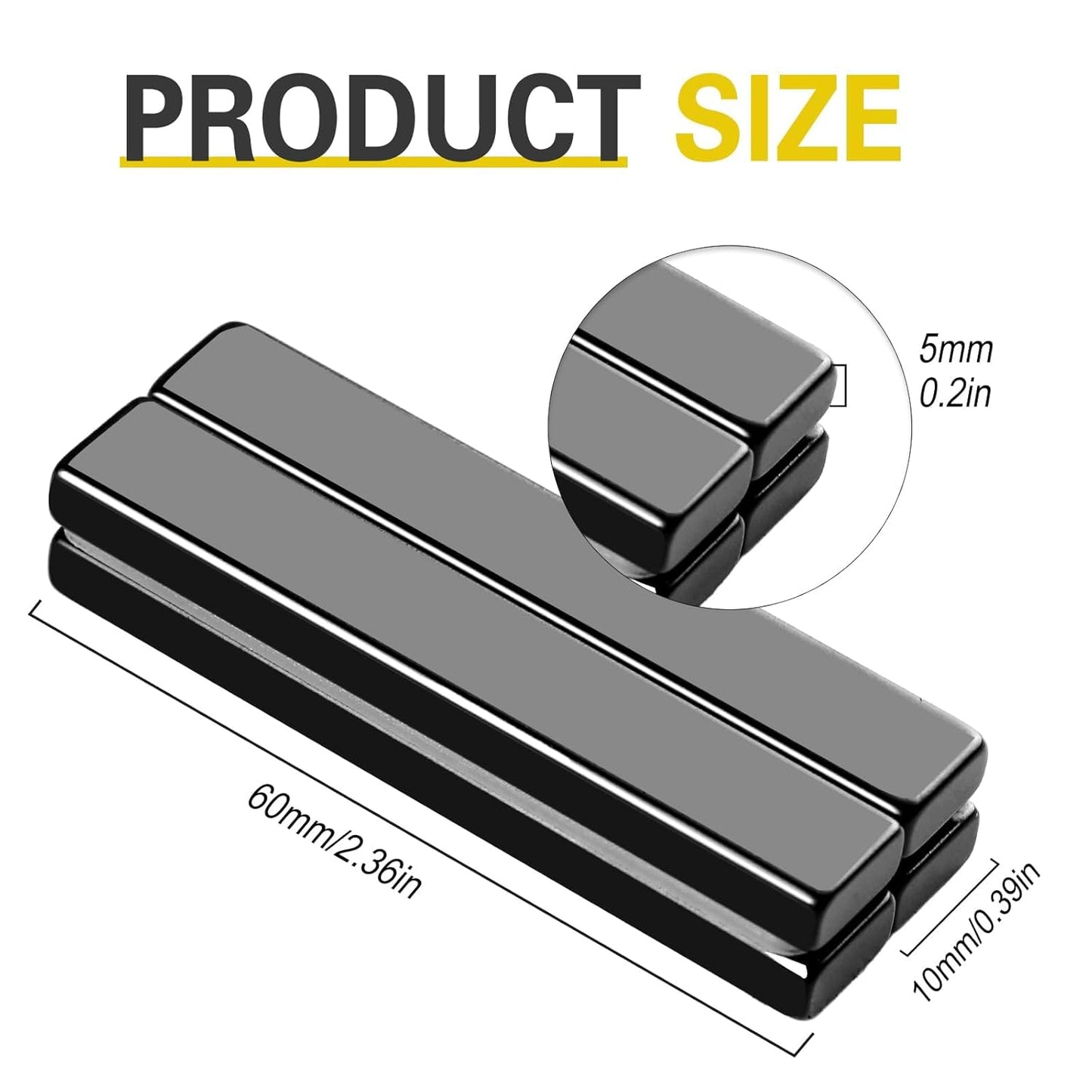 LOVIMAG Waterproof Strong Neodymium Bar Magnets, Black Refrigerator Magnets with Double- Sided Adhesive, Heavy Duty Magnet for Shower Door,Fridge,Office,Scientific Etc, 60 x 10 x 5 mm, Pack of 50