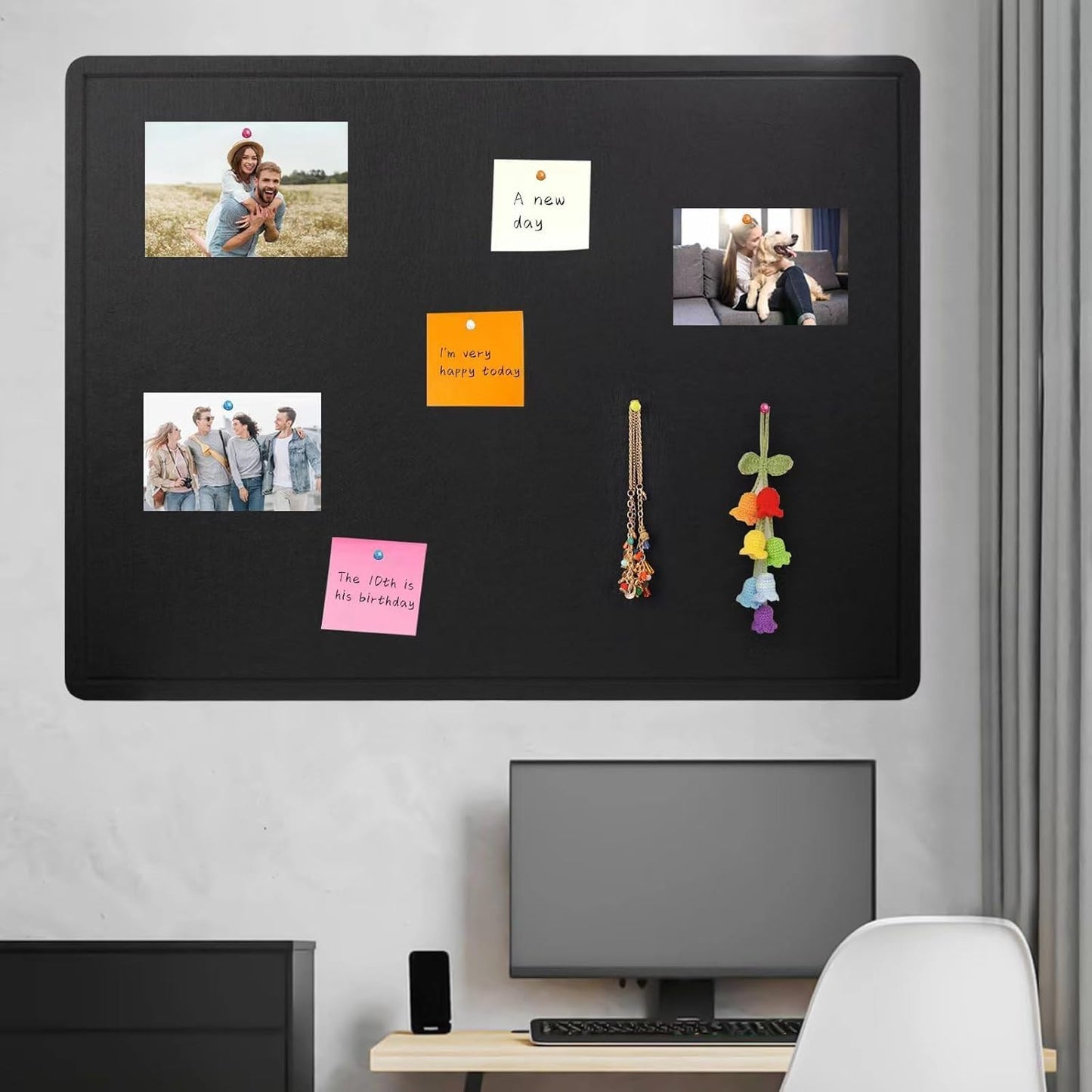 Bulletin Board, 36 X 24 inches Cork Board with 20 Pushpin, Felt Cork Board Notice Pin Board, Self-Adhesive Vision Board Mood Board Foldable Photo Board for Wall - Black