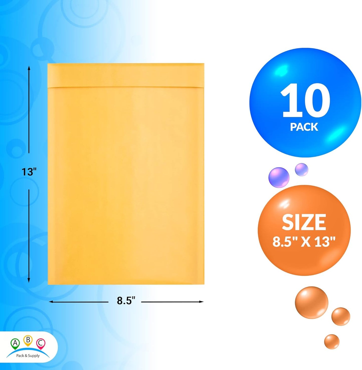 ABC PACK & SUPPLY Yellow Kraft Bubble Mailer Envelopes, 8.5 x 13 Inches. 10 Pack Mail Padded Envelopes Self Seal. Kraft Bubble Mailers. Tear-Resistant Mailing Envelope Padded. Sturdy Paper Mailer