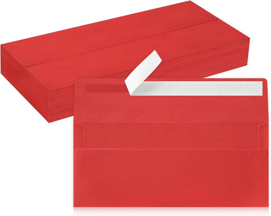 50 Pack #10 Business Envelopes, Red Standard Envelopes Self Seal, Letter Size Mailing Envelopes for Checks Letters Invoices Statements Christmas Birthday Graduation Wedding, 4 1/8 x 9 1/2 Inch