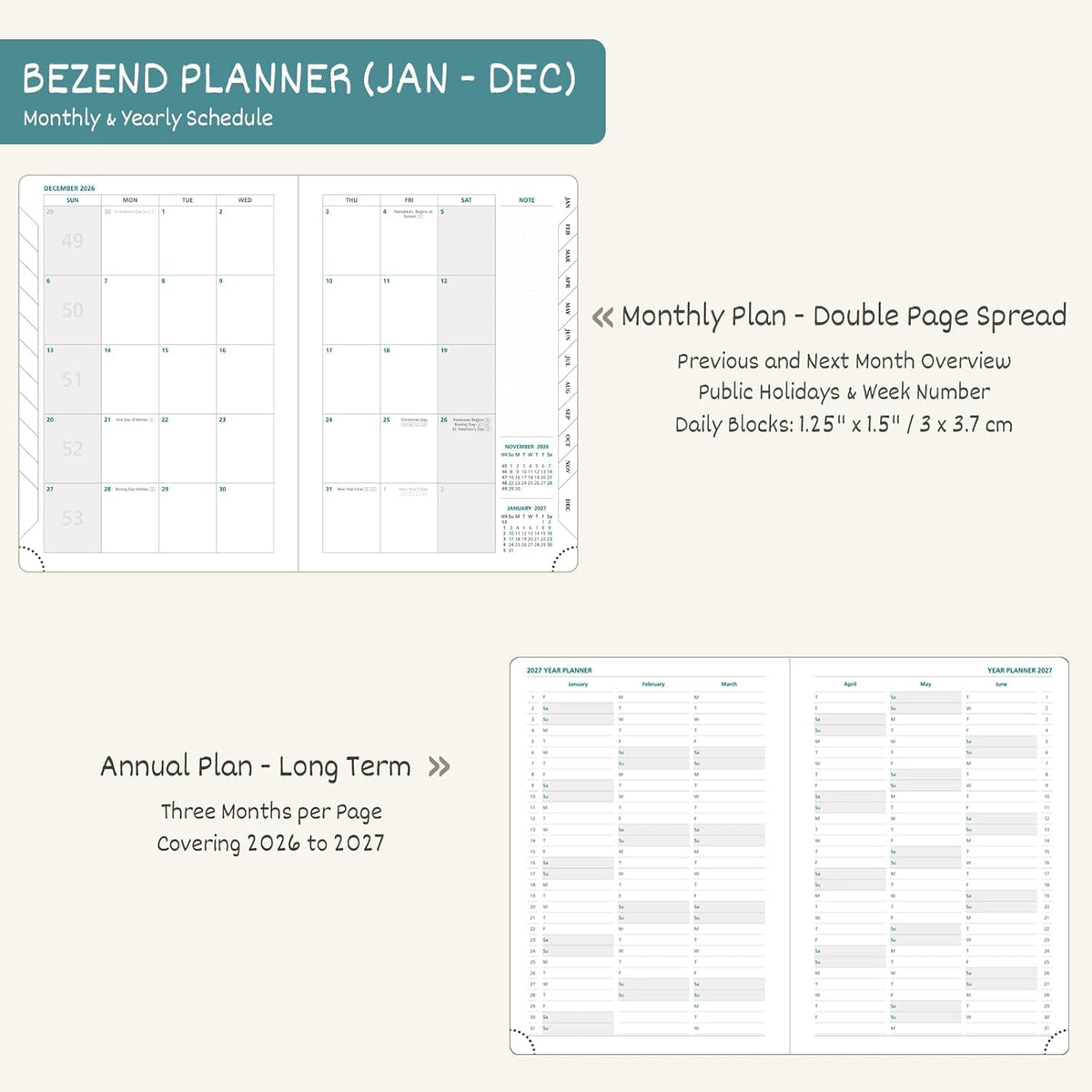 BEZEND 2026 Planner Weekly and Monthly (6" x 8.5") Daily Calendar with Half-Hourly Timeslots & Tabs (Jan-Dec) Note & Expenses, Pen Holder, Inner Pocket, Vegan Leather Hardcover - Orange