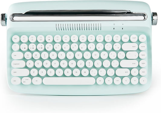 YUNZII ACTTO B303 Wireless Typewriter Keyboard, Bluetooth Connection, Cute Retro Aesthetic Design with Integrated Stand for Tablet, Phone, PC and Win/Mac/Android (B303, Sweet Mint)