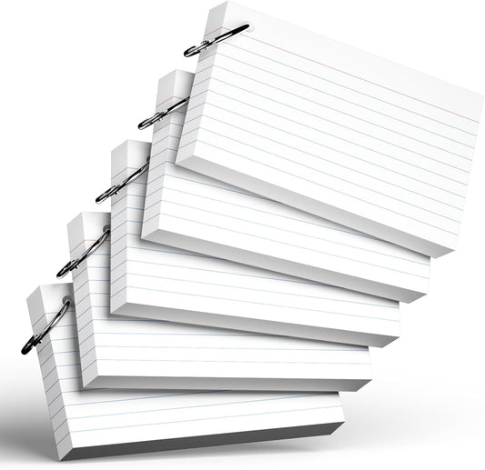250 Count White Index Cards with Ring 3 x 5 Inch Heavyweight Ruled Index Cards, Flash Cards for School & Office Supplies and Home Organization, Durable Study To Do List Note Cards with Ruled Lines