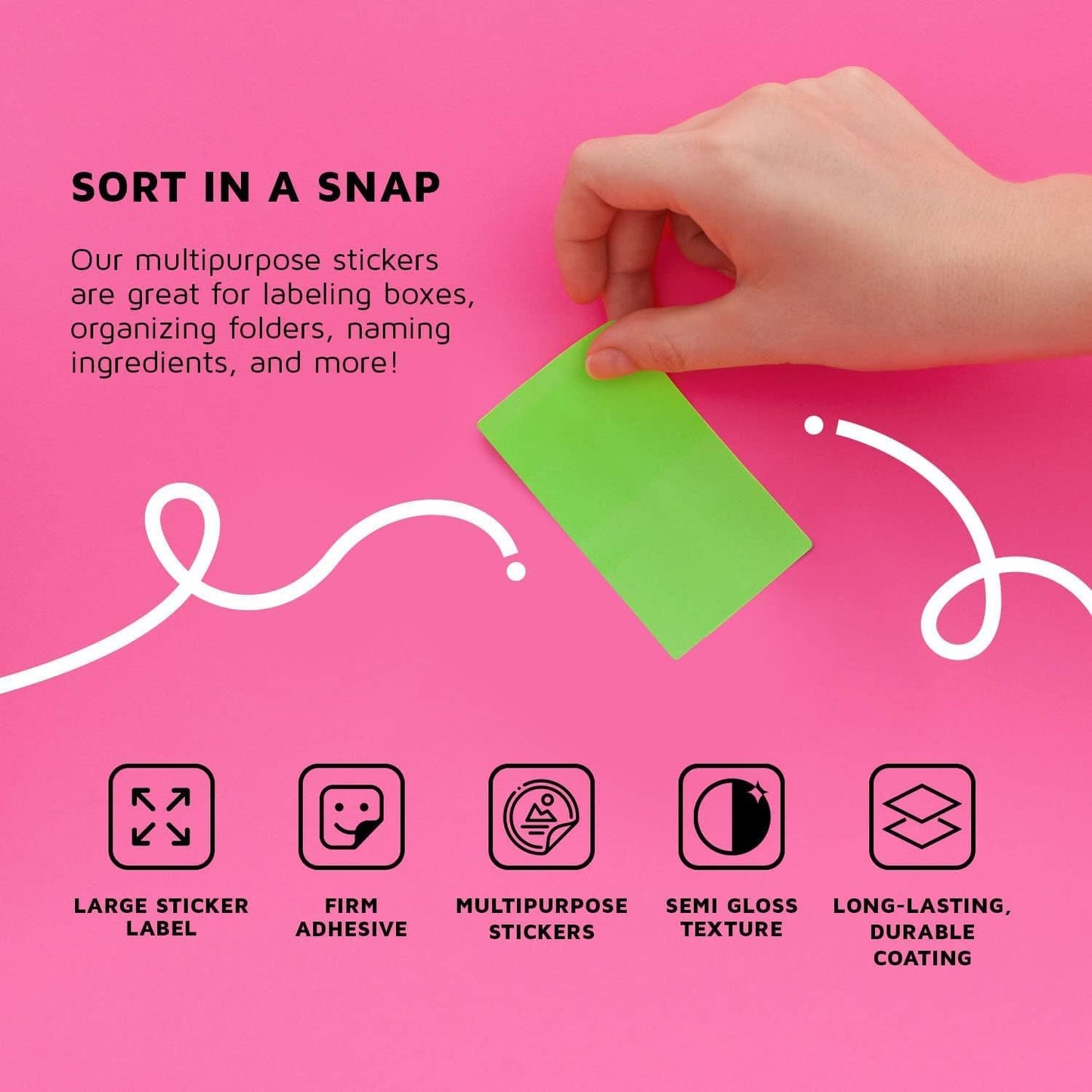 Rectangular Color-Coding Stickers 4x2 inch (7.5cm x 2.5cm) Pink Label Roll - 250 Pack by Royal Green